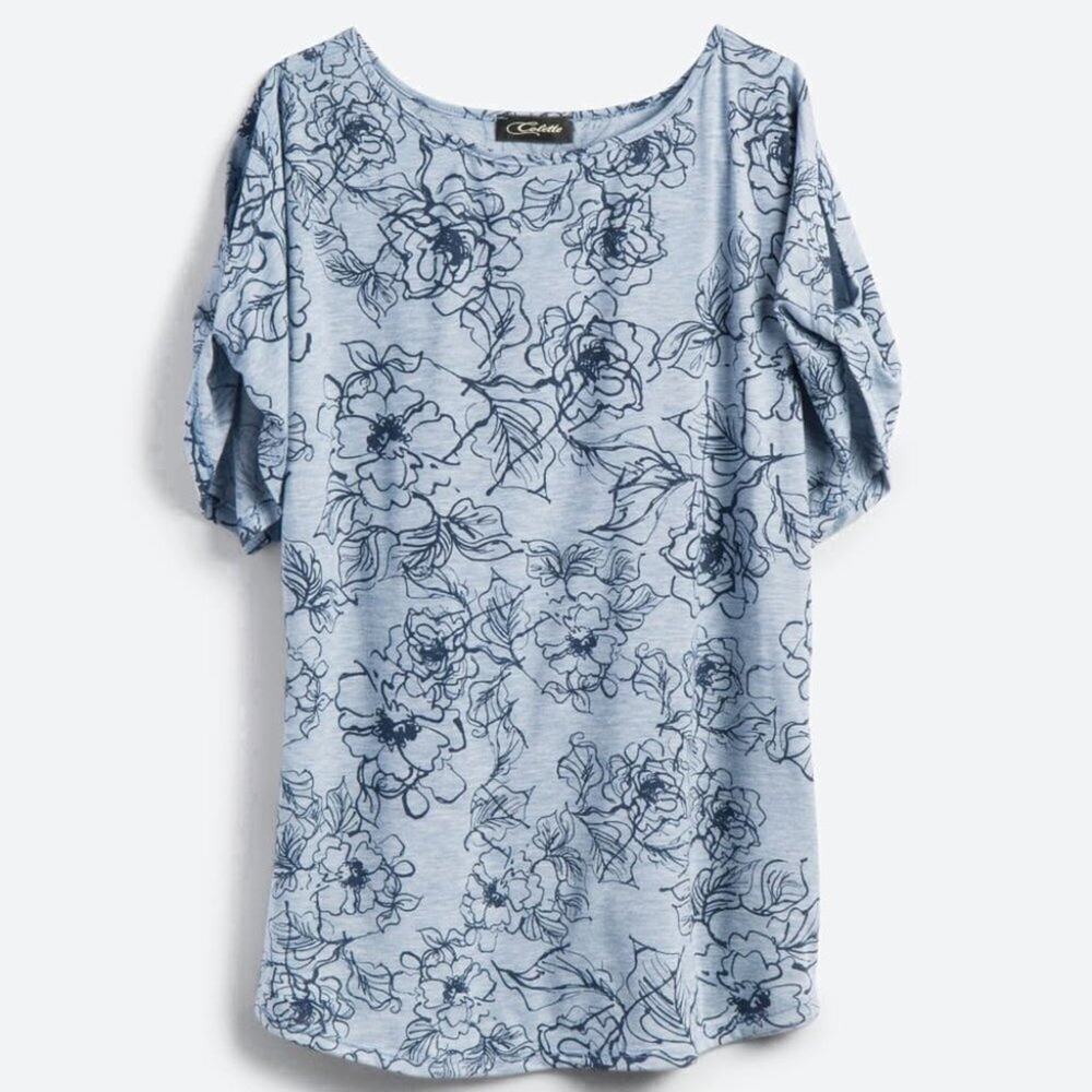 Colette Blue Navy Floral Cold Shoulder Top | S